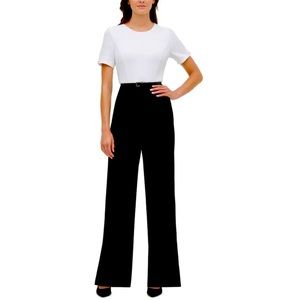 Tommy Hilfiger Womens Black-Ivory Colorbolck Short Sleeves Jumpsuit 14 BHFO 9620